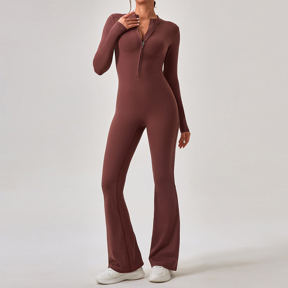 Heidi-Mode | Langärmlige Reißverschluss Hose Slim Fit Frauen Ein Stück Hüfthebende Sportbekleidung