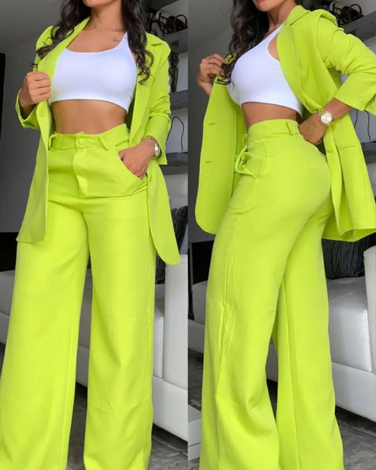 Damen Zweiteiliges Business-Anzug-Set mit weitem Bein und taillierter Jacke Heidi-Mode