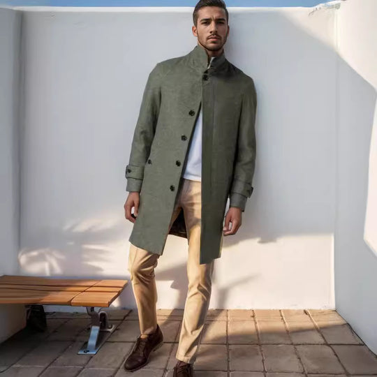Herren eleganter und taillierter Trenchcoat aus hochwertiger Wolle Heidi-Mode