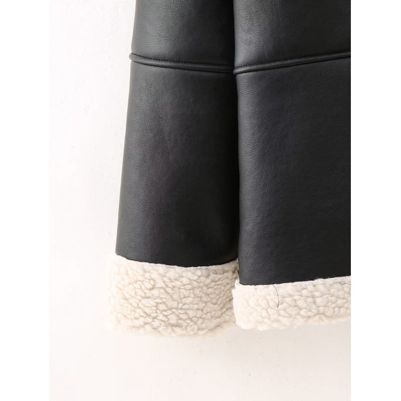 Damen Kunstlederjacke mit gemütlichem Teddyfutter und praktischen Taschen Heidi-Mode