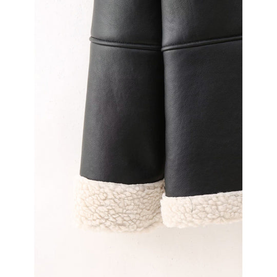 Damen Kunstlederjacke mit gemütlichem Teddyfutter und praktischen Taschen Heidi-Mode