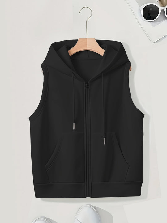 Damen sportliche Kapuzenweste mit Reißverschluss und praktischen Taschen Heidi-Mode