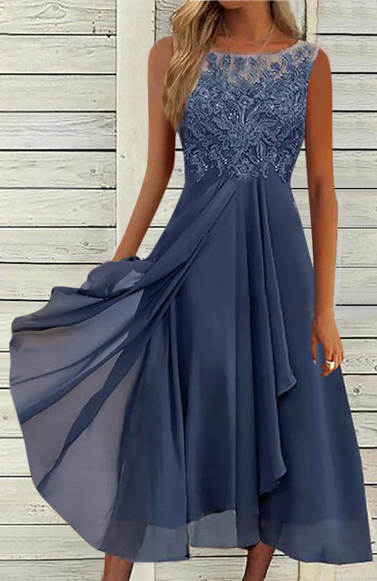 Damen elegante Cocktailkleid mit kunstvollen Spitzenakzenten Heidi-Mode