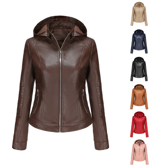 Damen Kapuzenjacke aus hochwertigem Kunstleder Heidi-Mode