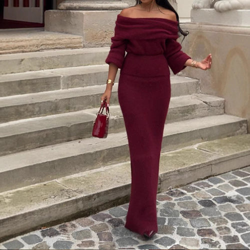 Damen Off-Shoulder Strickkleid mit weiten Ärmeln Heidi-Mode