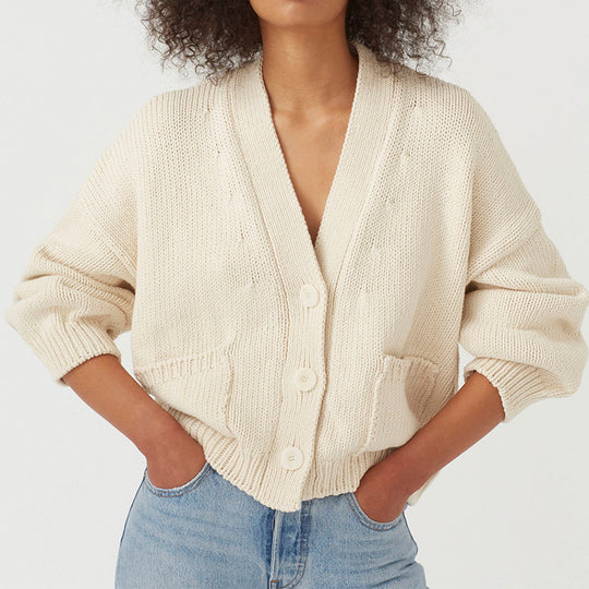 Damen lässiger Strickcardigan mit großen Taschen und Knopfverschluss Heidi-Mode
