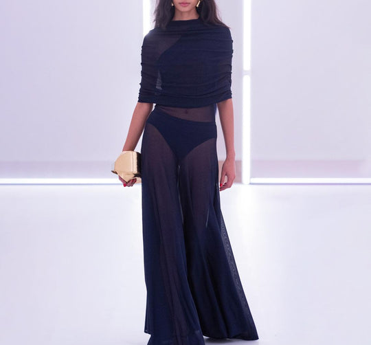 Damen Transparente Maxi-Kleid mit Drapierung Heidi-Mode