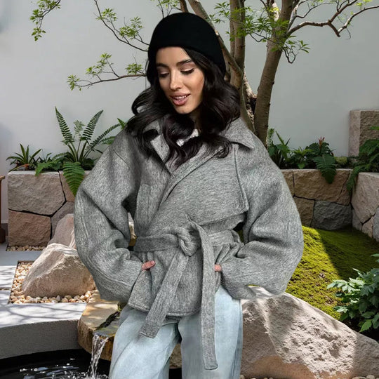 Damen Oversized Wollmantel mit Gürtel Heidi-Mode