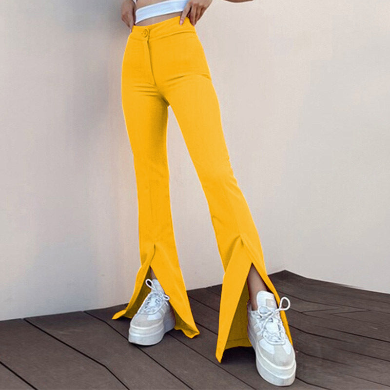 Damen modische High-Waist-Hose mit schmalem Schnitt und ausgestelltem Bein Heidi-Mode