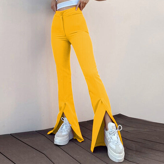 Damen modische High-Waist-Hose mit schmalem Schnitt und ausgestelltem Bein Heidi-Mode