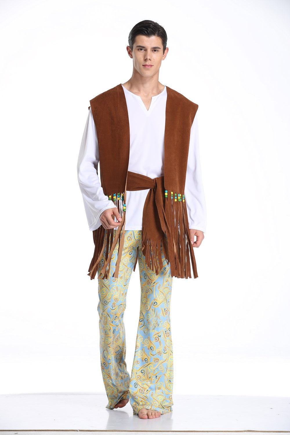 Herren Kostüm im Wildwest-Stil mit fransigem Weste und bunten Hosendetails Heidi