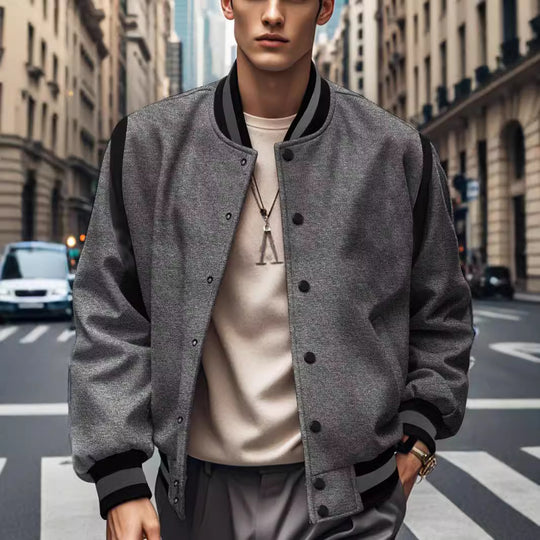 Herren Sportliche Bomberjacke mit kontrastierenden Ärmeln und hochqualitativen Knöpfen Heidi-Mode