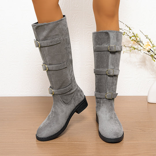 Damen Modische Stiefel mit dekorativen Schnallen und komfortablem Blockabsatz Heidi-Mode