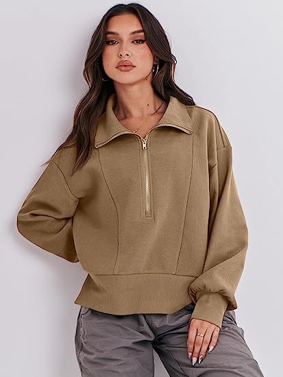 Damen Sweatshirt mit halbem Reißverschluss und weichem Material Heidi-Mode
