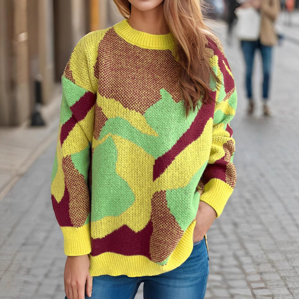Damen gemütlicher Strickpullover mit modernem Farbblockdesign Heidi-Mode