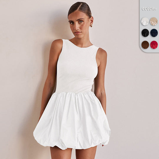 Damen trendiges Ballonkleid mit körperbetontem Oberteil und fließendem Rock Heidi-Mode