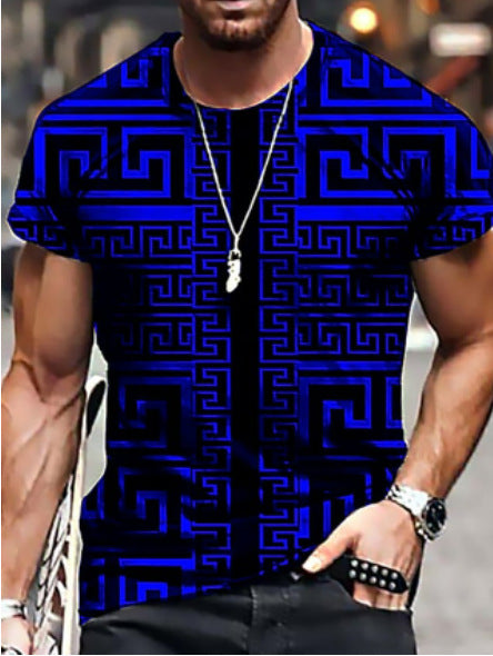 Herren T-Shirt mit künstlerischem Bienenwabenmotiv und 3D-Druck Heidi-Mode
