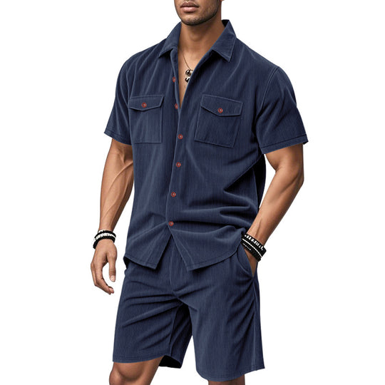 Herren Kurzarm-Hemd und Shorts Set mit praktischen Taschen und bequemer Passform Heidi-Mode