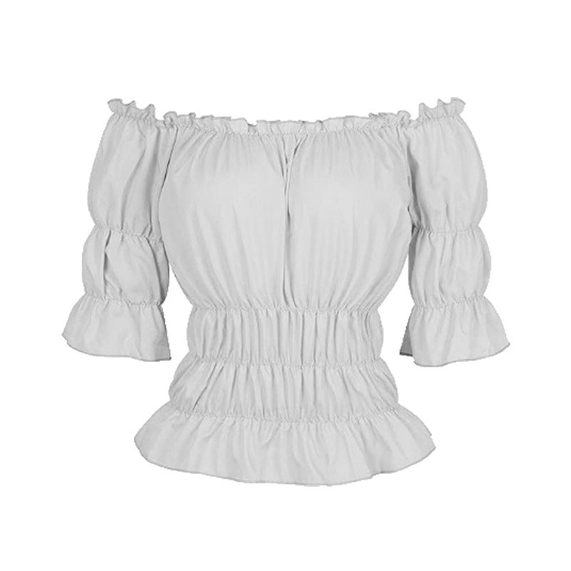 Damen Bluse mit schulterfreiem Design und Rüschendetails Heidi-Mode
