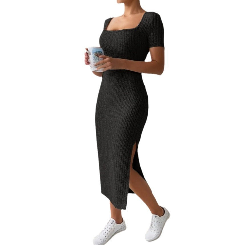 Damen Figurbetontes Maxikleid mit seitlichen Schlitzen und elastischem Material Heidi-Mode