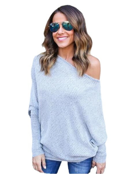 Damen lässiger Off-Shoulder Pullover mit strukturiertem Design und weiten Ärmeln Heidi-Mode