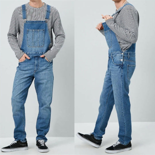 Herren Denim Latzhose im Vintage-Stil mit regulierbaren Trägern und praktischen Taschen Heidi-Mode