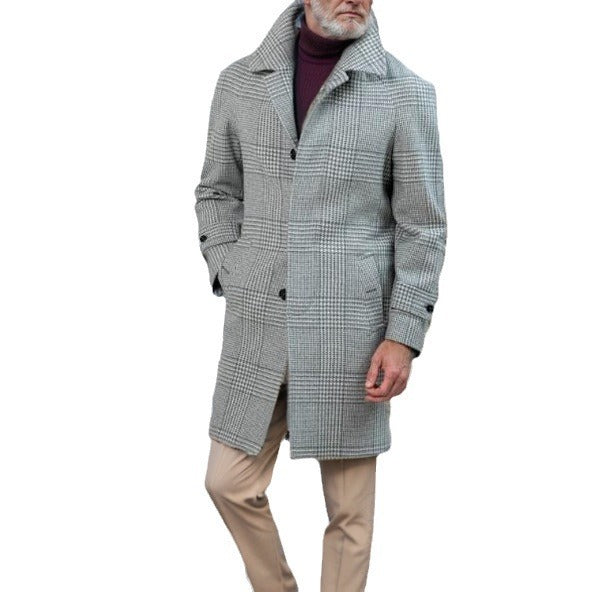 Herren eleganter Trenchcoat mit modernem Karomuster und Taillengürtel Heidi-Mode
