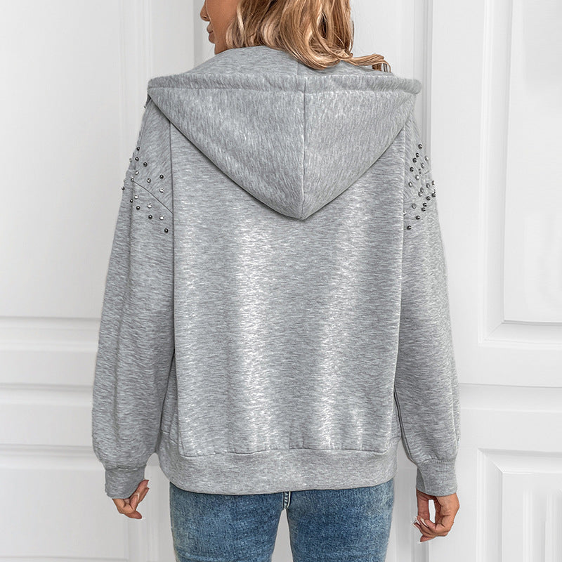 Damen modischer Kapuzenpullover mit Applikationen und Reißverschluss Heidi-Mode