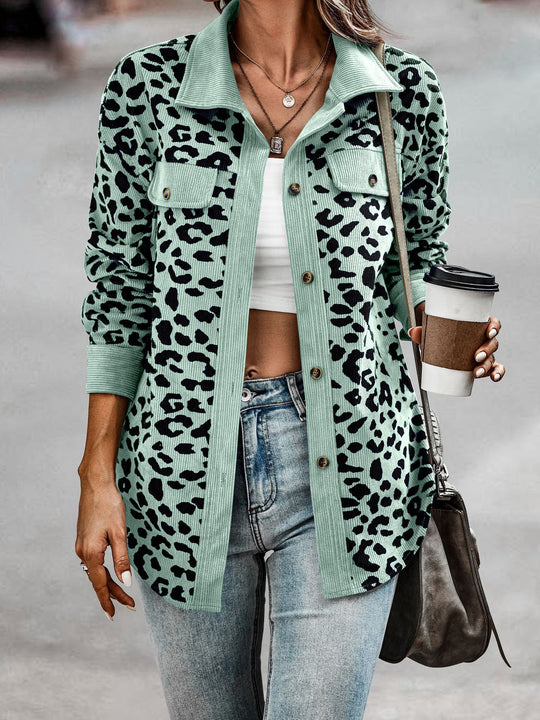 Damen Freizeitjacke mit strukturiertem Leopardenmuster und praktischen Taschen Heidi-Mode