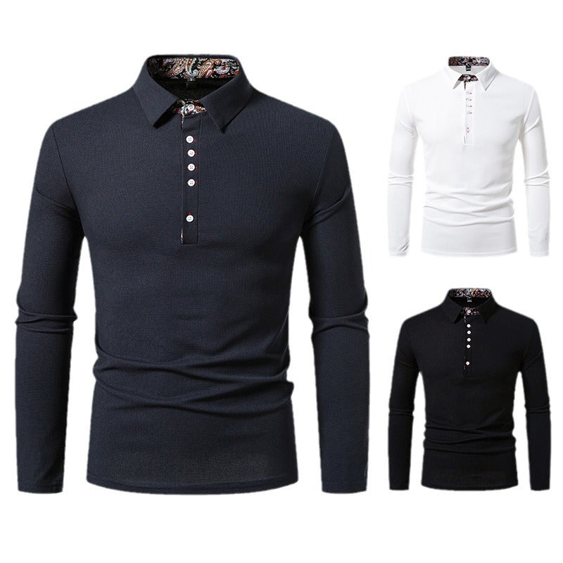 Herren Langarm Poloshirt mit außergewöhnlichem Kragen-Design Heidi-Mode