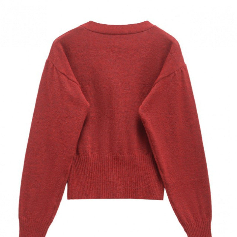 Damen modische Strickjacke mit Druckknopfverschluss und dekorativem Rüschendetail Heidi-Mode