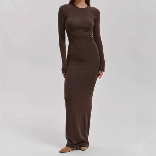 Damen Elegantes Langarm-Maxikleid mit figurformendem Schnitt und hohem Komfort Heidi-Mode