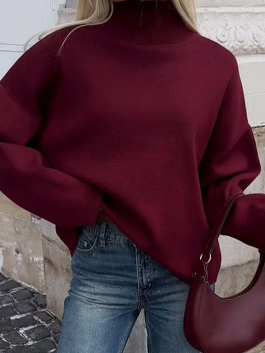 Damen Oversized Strickpullover mit hohem Kragen und lässiger Passform Heidi-Mode