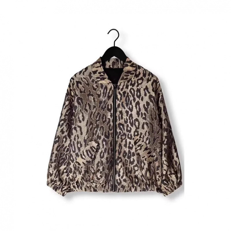 Damen modische Bomberjacke mit Leopardenmuster und elastischen Bündchen Heidi-Mode