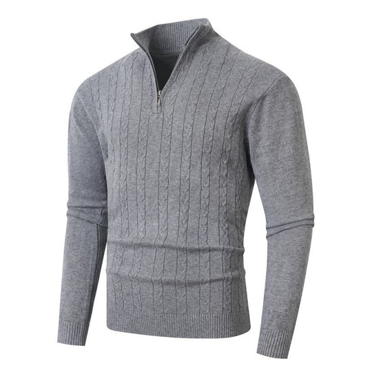 Herren stylischer Strickpullover mit hohem Stehkragen und durchgehendem Reißverschluss Heidi-Mode