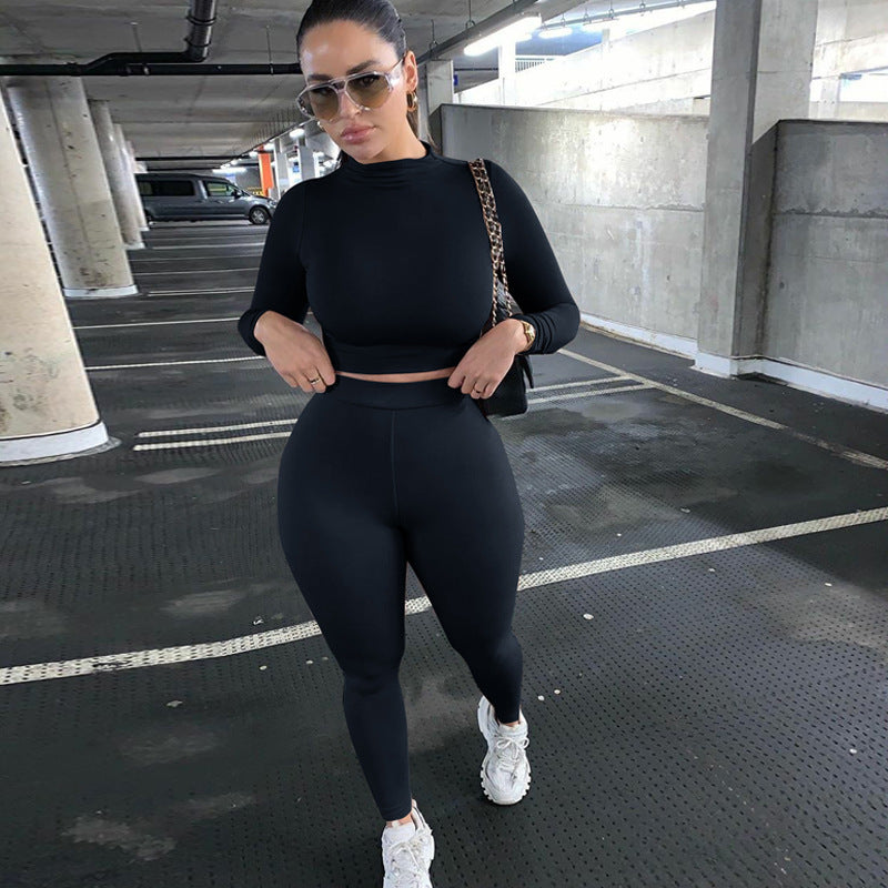 Damen Sportliches Crop-Top und Leggings-Set aus elastischem Material Heidi-Mode