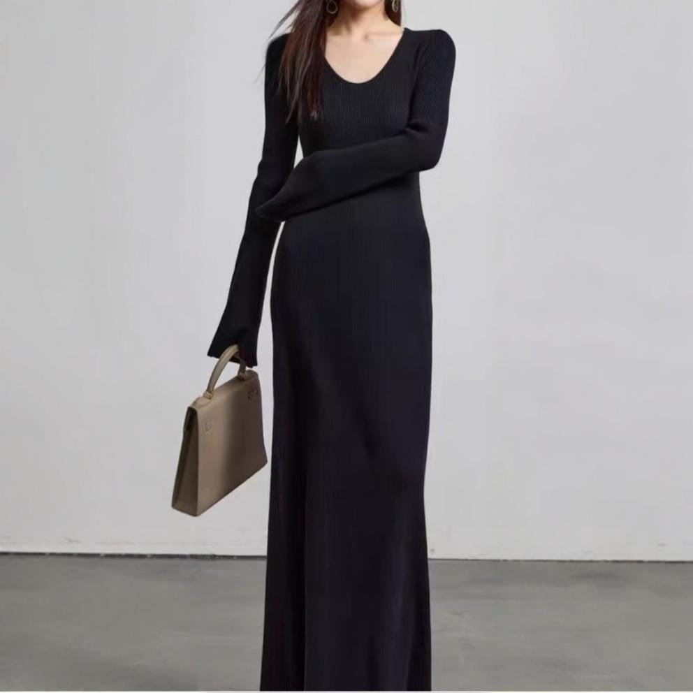 Damen elegantes Maxikleid mit feiner Rippstruktur und V-Ausschnitt Heidi-Mode
