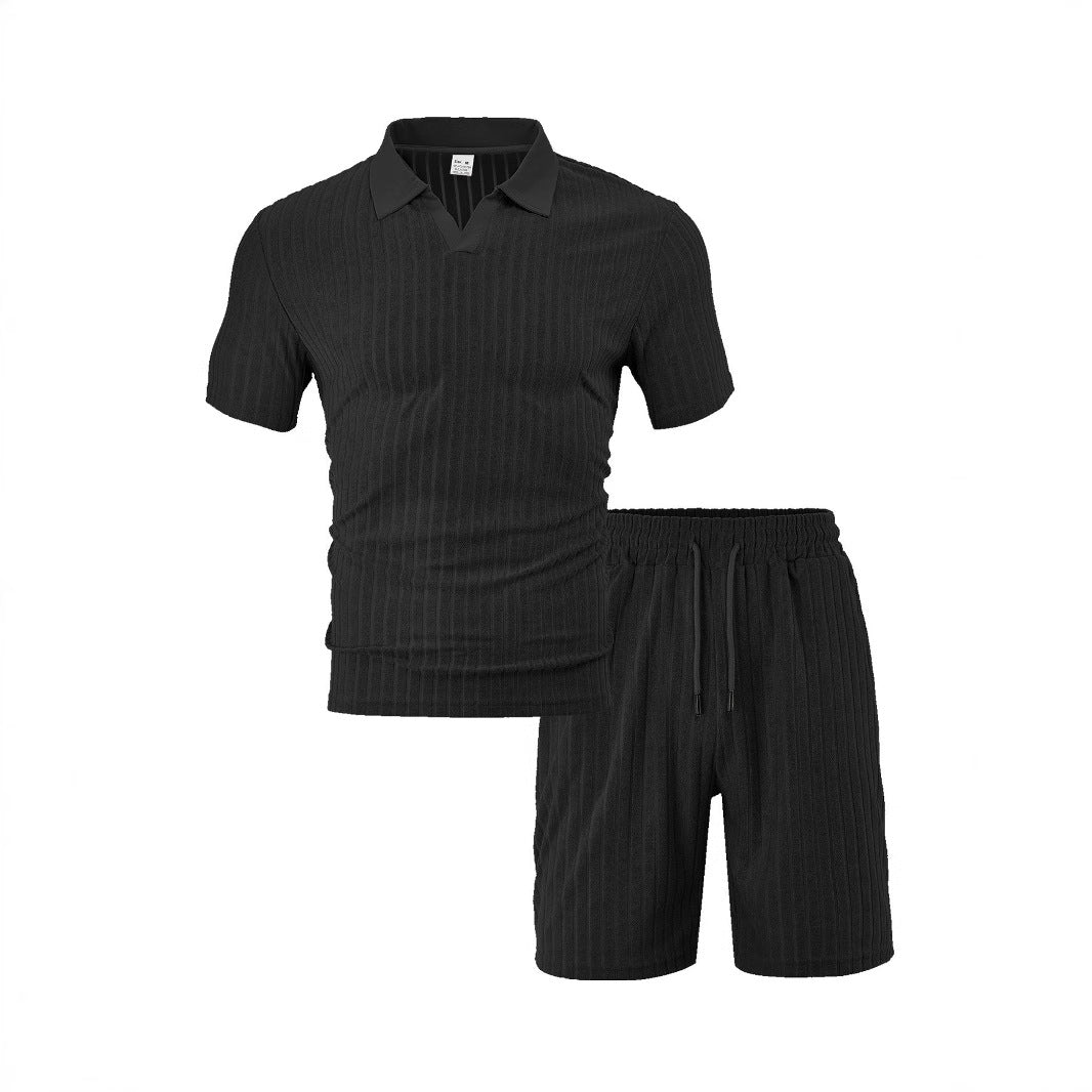 Herren Freizeit-Set aus strukturiertem Baumwollmix mit modischem V-Ausschnitt und elastischem Bund Heidi-Mode
