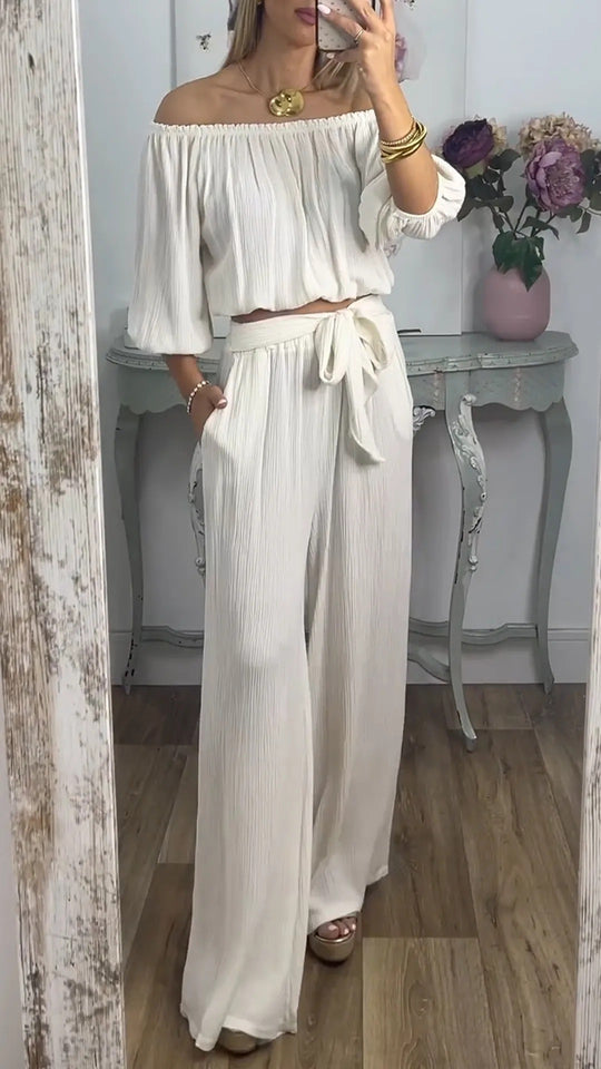 Damen Weites Hosenensemble mit raffiniertem Crop-Oberteil Heidi-Mode