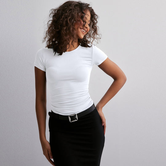 Damen Slim Fit T-Shirt aus hochwertigem Baumwollmix mit elastischem Stretch Heidi-Mode