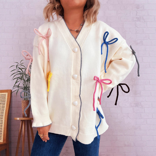 Damen Strickjacke mit bunten Schleifendetails Heidi-Mode