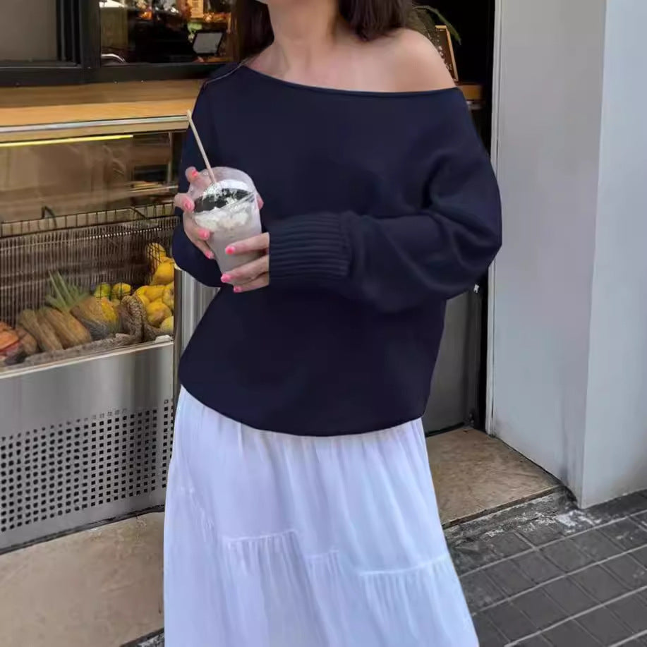 Damen Oversized Strickpullover mit schulterfreiem Design Heidi-Mode