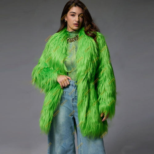 Damen Flauschiger Kunstpelzmantel im modernen Design Heidi-Mode