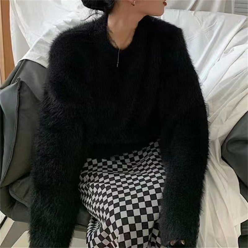 Damen Flauschiger Pullover mit lässigem Schnitt und hohem Rundhalsausschnitt Heidi-Mode