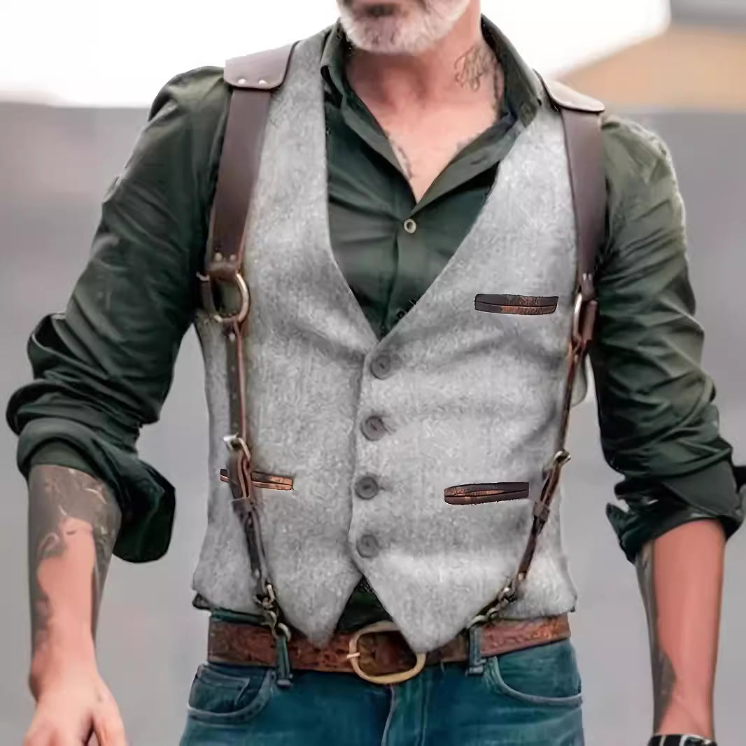 Herren stilvolle Weste aus hochwertigem Kunstleder Heidi-Mode