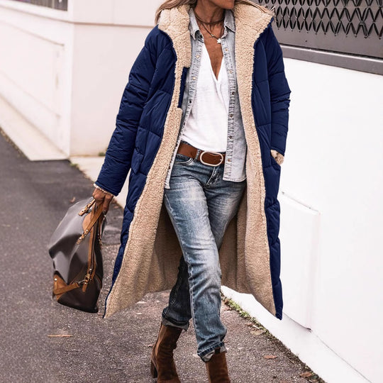 Damen gefütterte Langjacke mit Teddyfell-Innenfutter Heidi-Mode