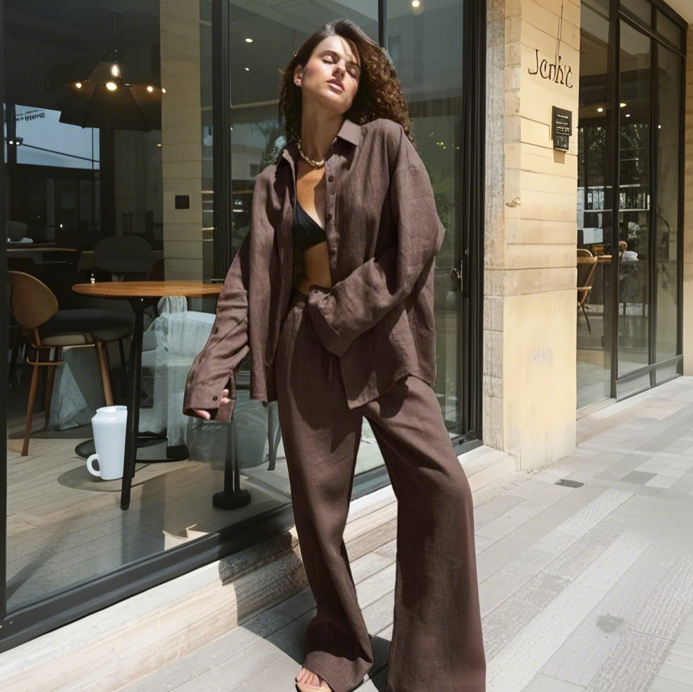 Damen Bequemer Leinen-Loungewear-Anzug Heidi-Mode