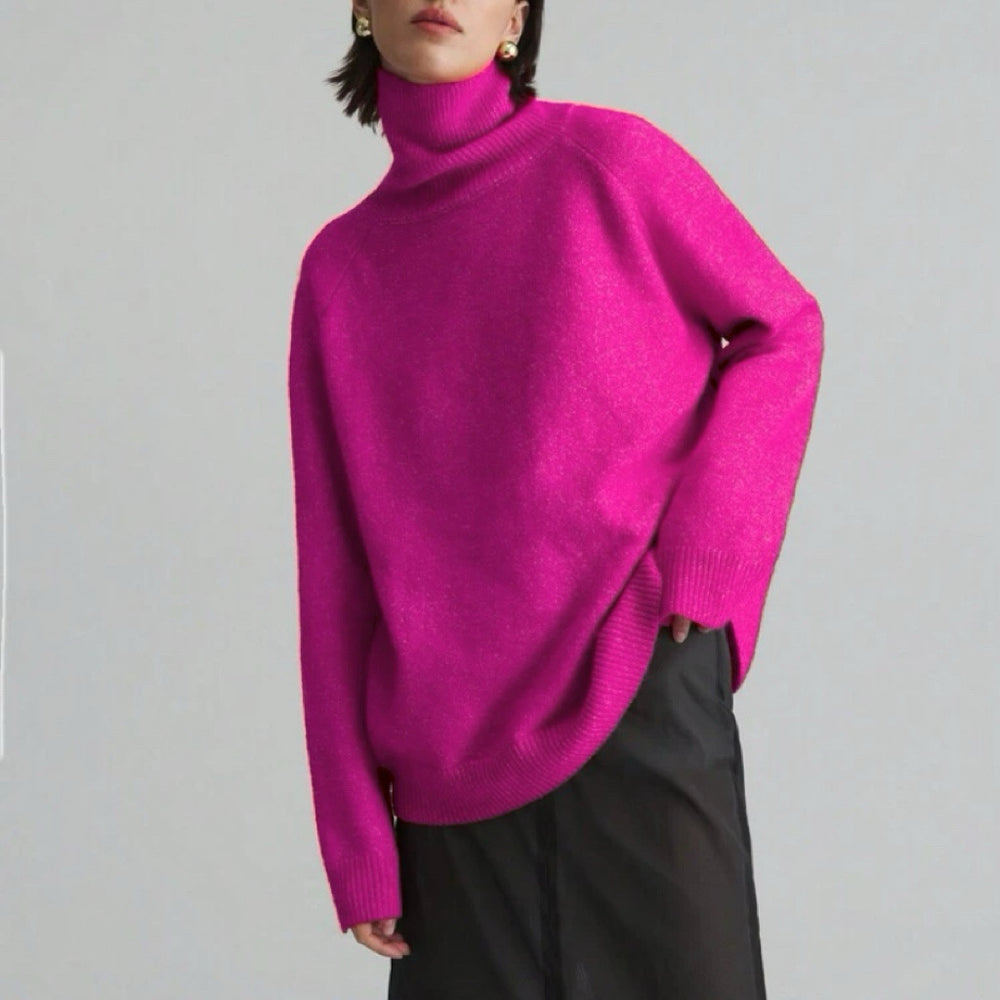 Damen Modischer Rollkragenpullover mit Oversized-Schnitt und feiner Struktur Heidi-Mode
