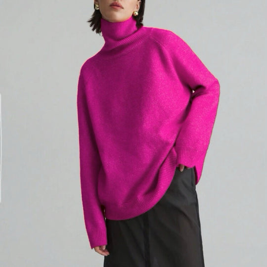 Damen Modischer Rollkragenpullover mit Oversized-Schnitt und feiner Struktur Heidi-Mode
