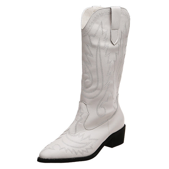 Damen Cowboy-Stiefel mit modischen Verzierungen und elegantem Absatz Heidi-Mode